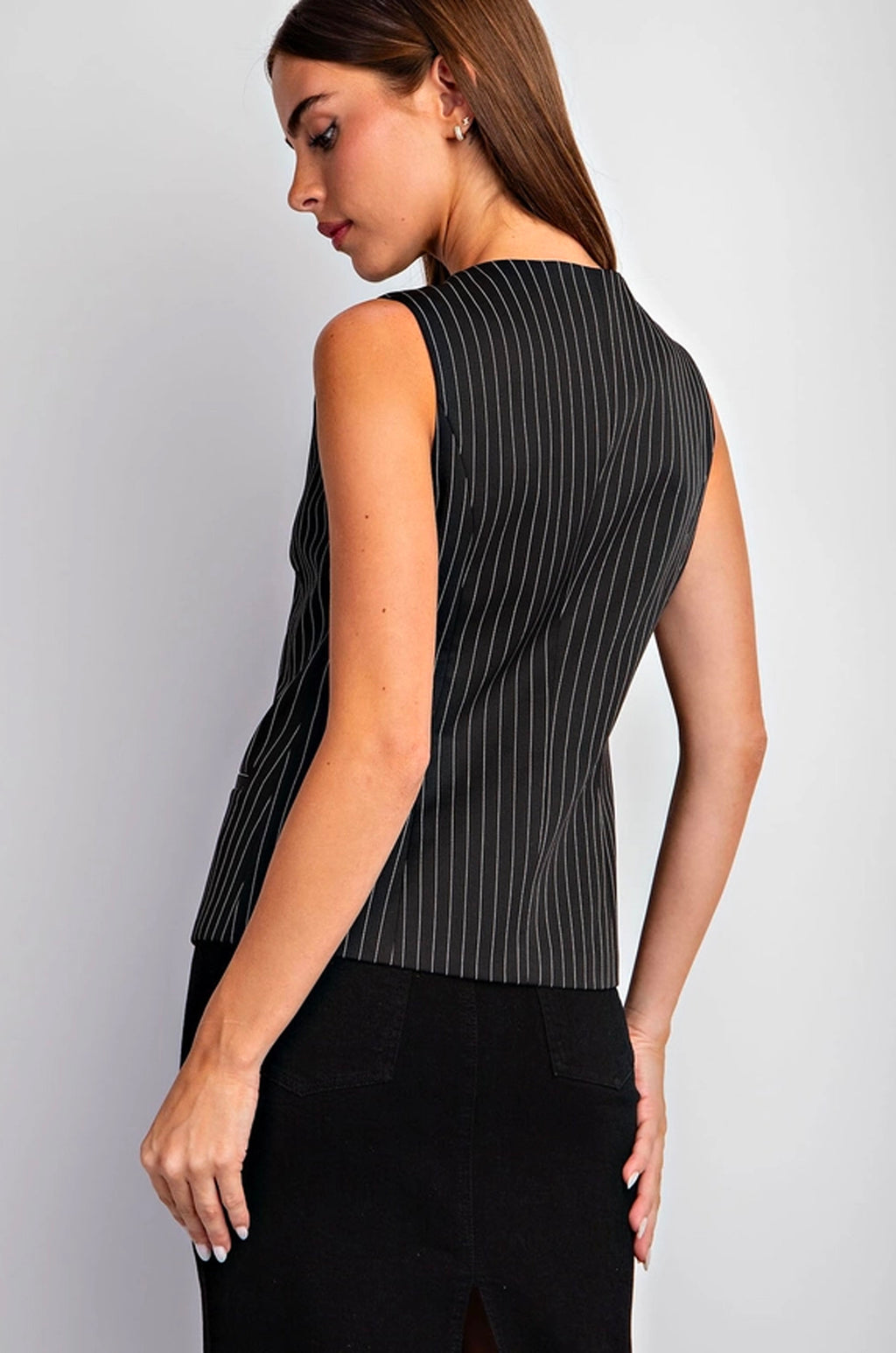 Pinstripe Black Buttoned Vest