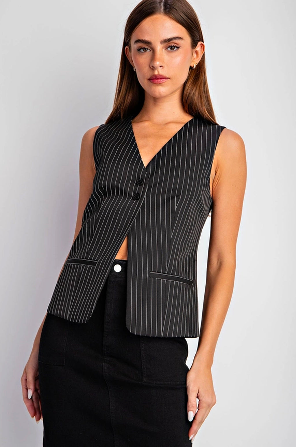Pinstripe Black Buttoned Vest