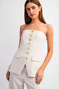 Tailored Bustier Buttoned Beige Top