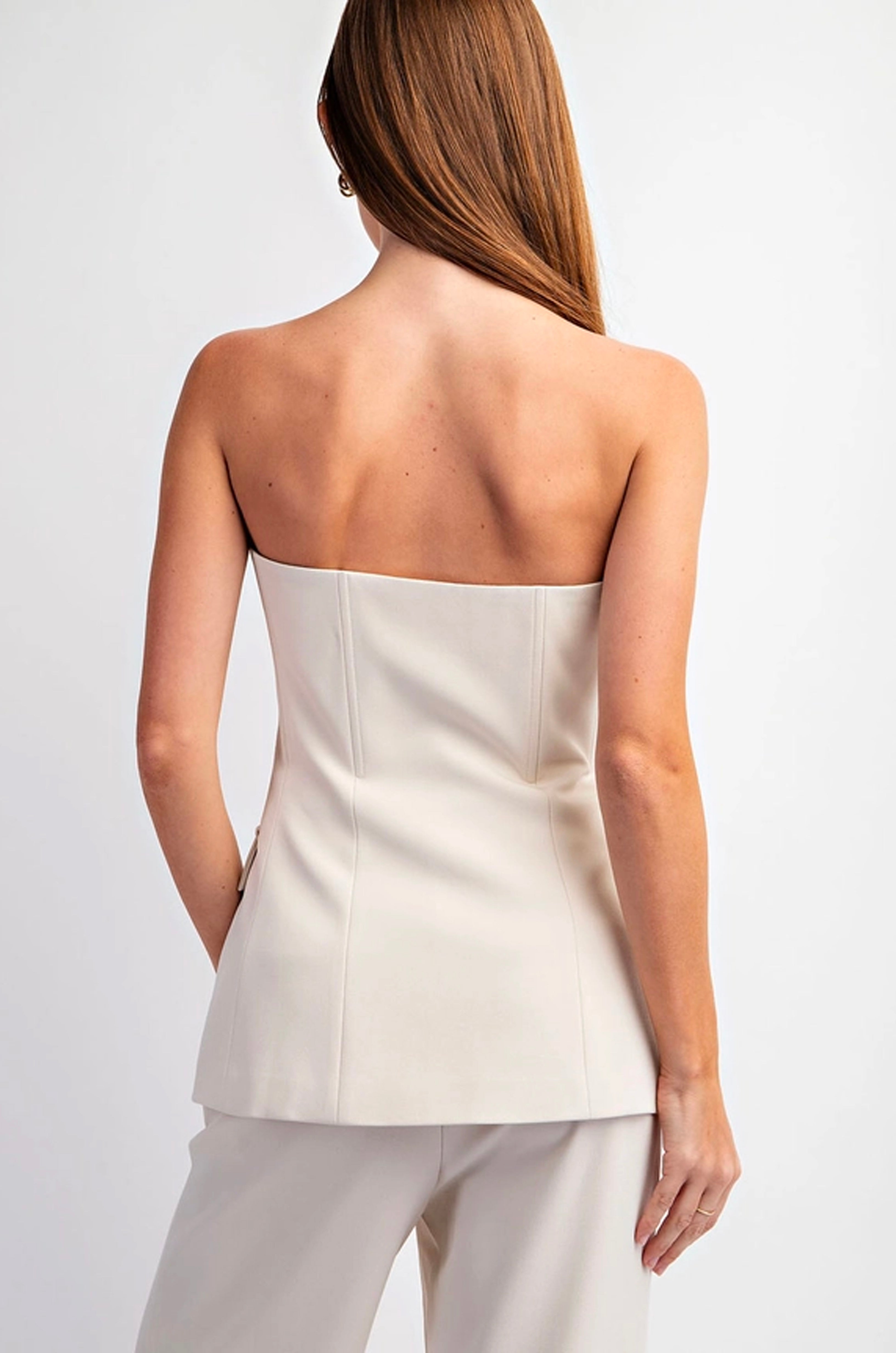 Tailored Bustier Buttoned Beige Top