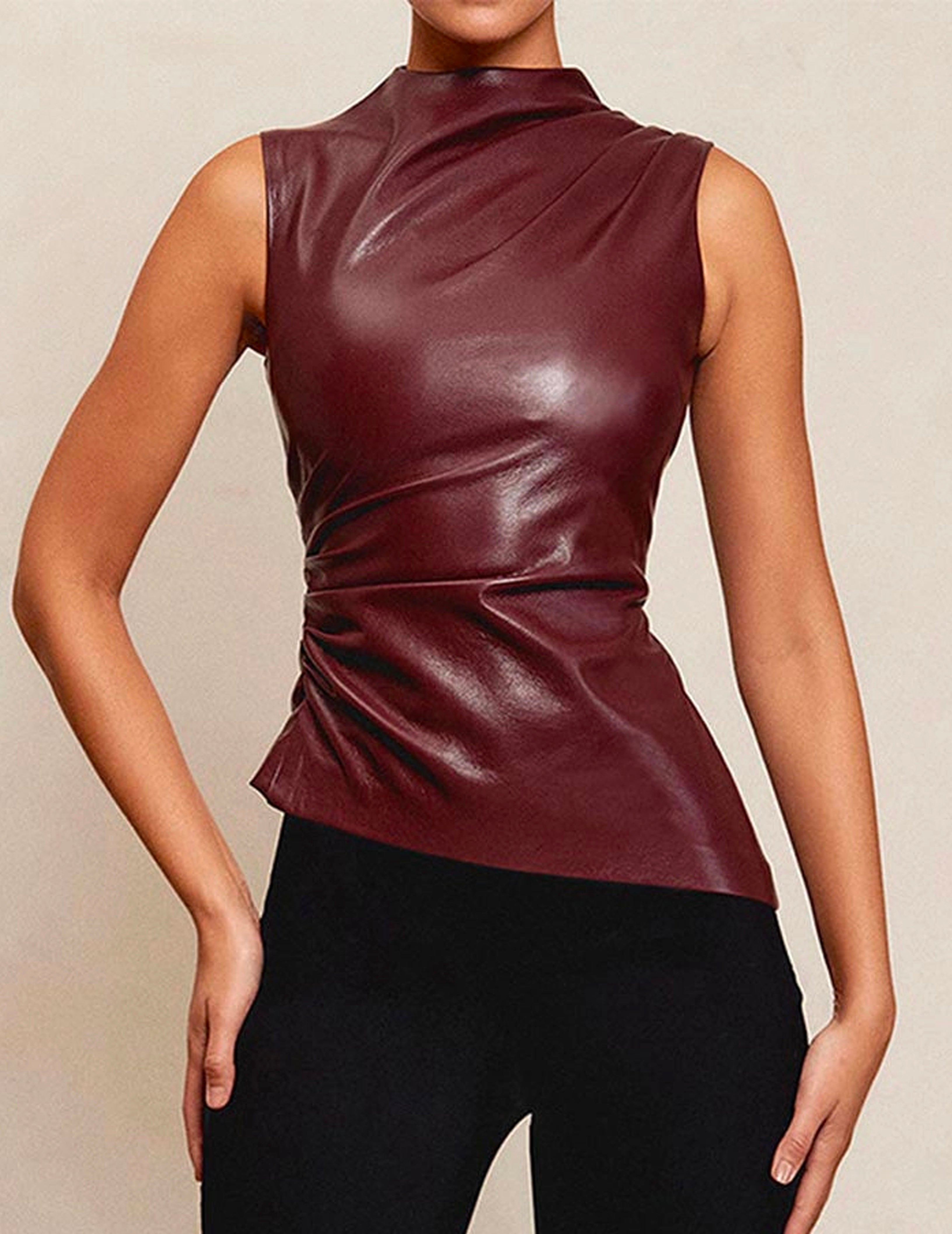 Burgundy Pu Leather Top
