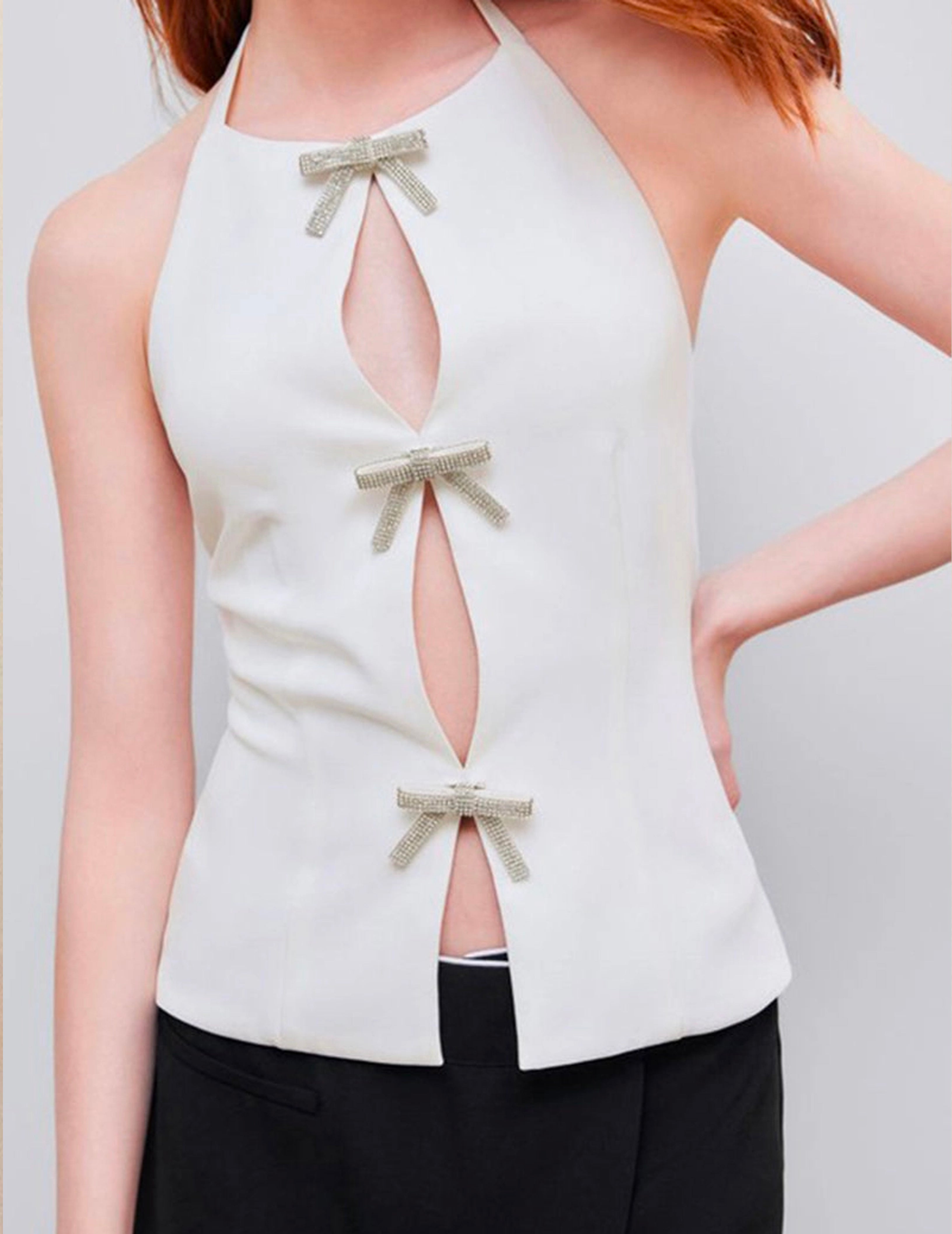 Halter Bow Tie White Top