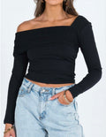 Off the Shoulder Black Long Sleeve Top