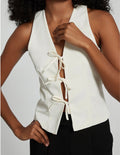 Bow Ties Ivory Halter Vest White