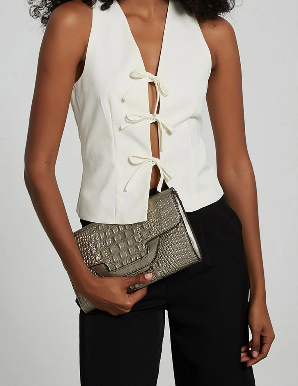 Bow Ties Ivory Halter Vest White