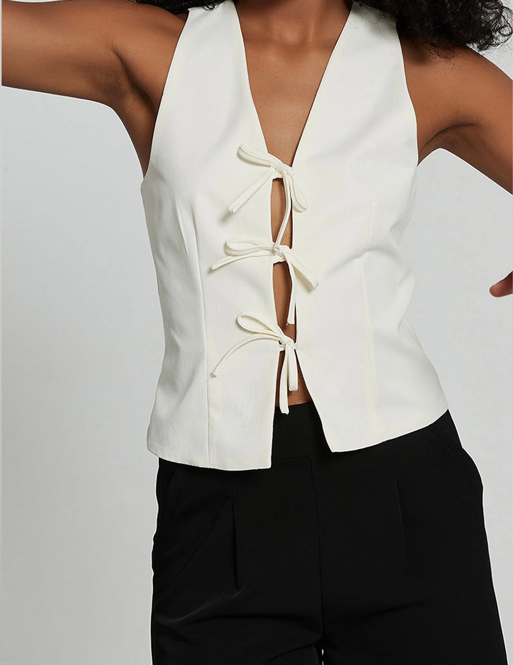 Bow Ties Ivory Halter Vest White