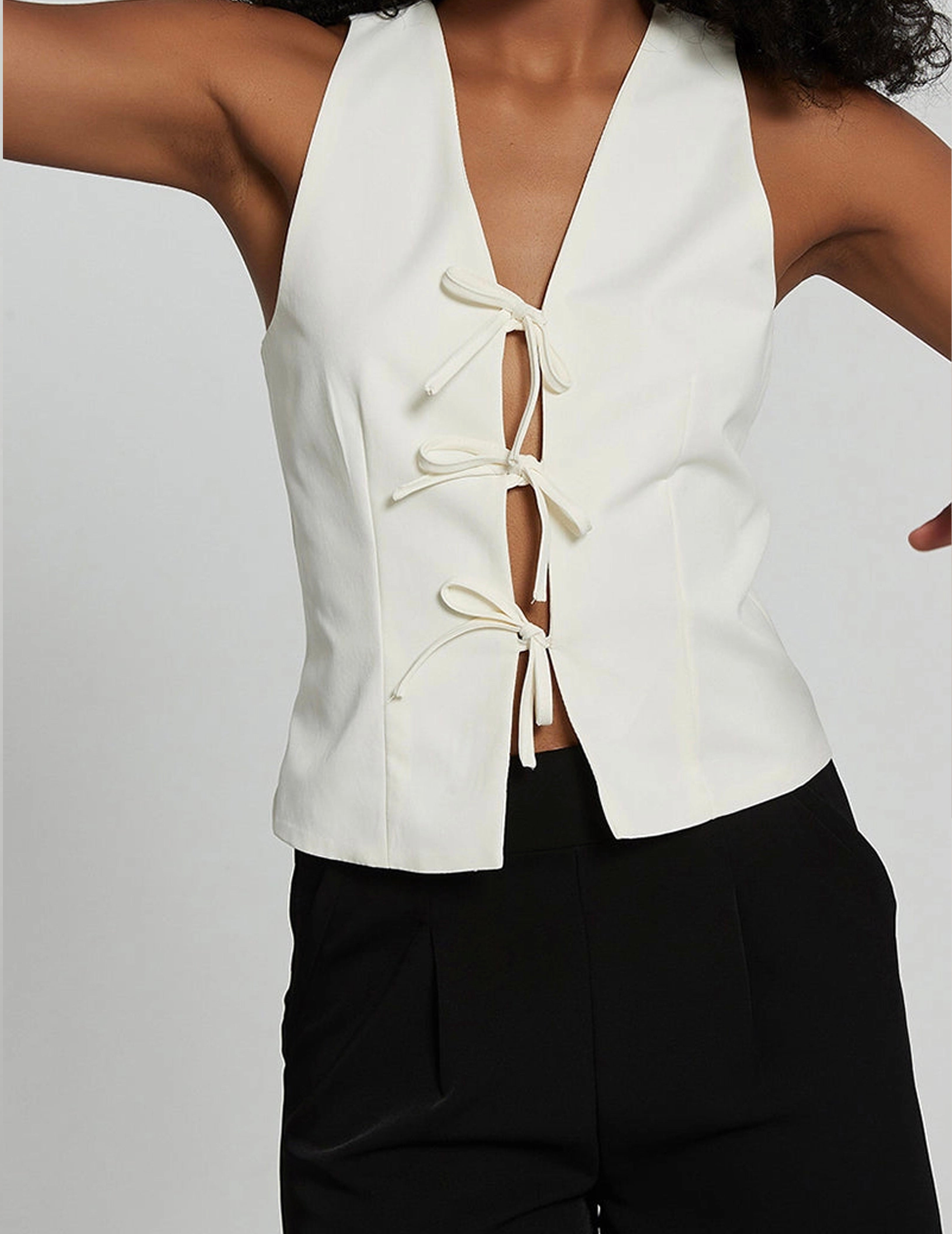 Bow Ties Ivory Halter Vest White