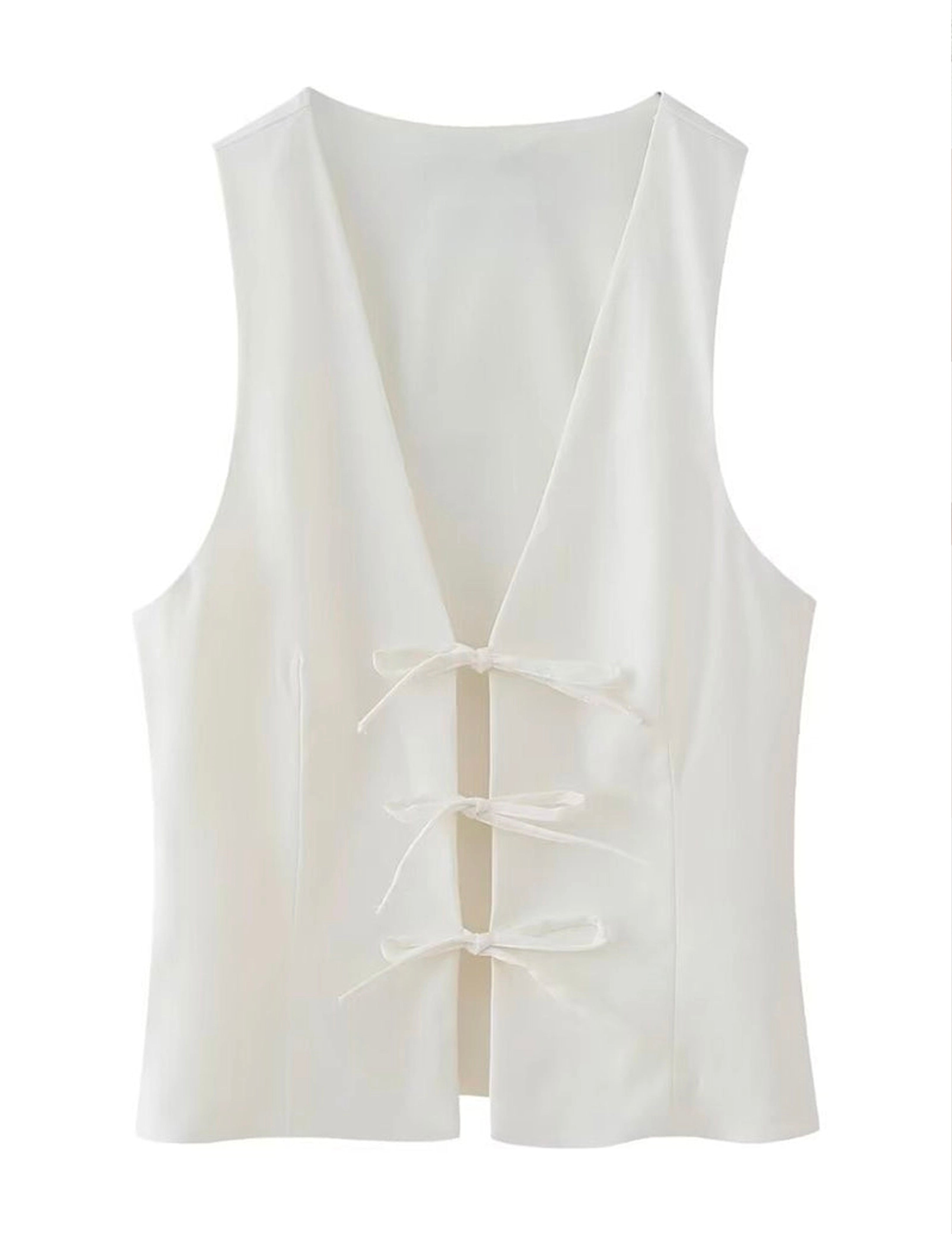 Bow Ties Ivory Halter Vest White
