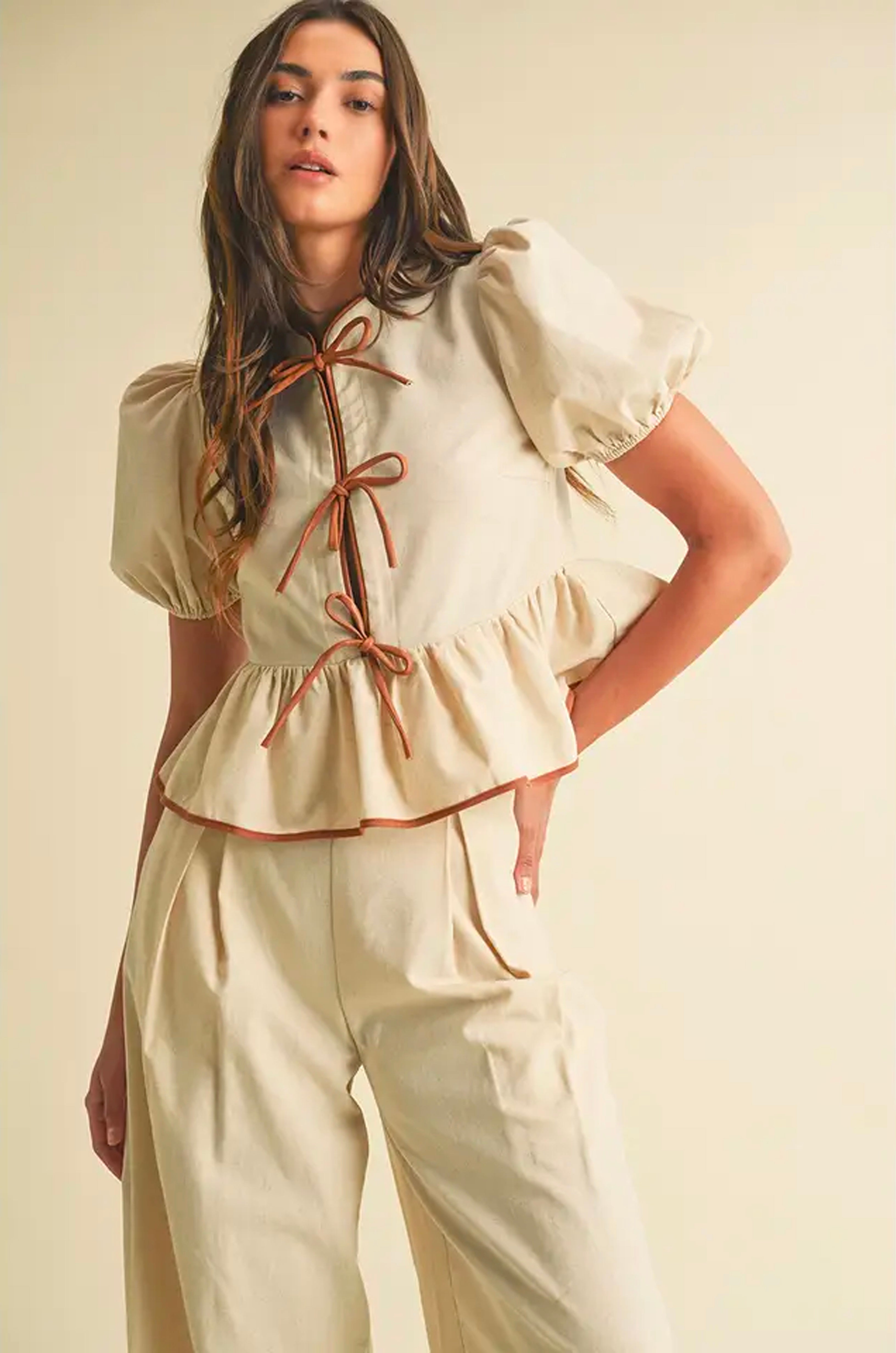 Bow Detail Puff Sleeve Top