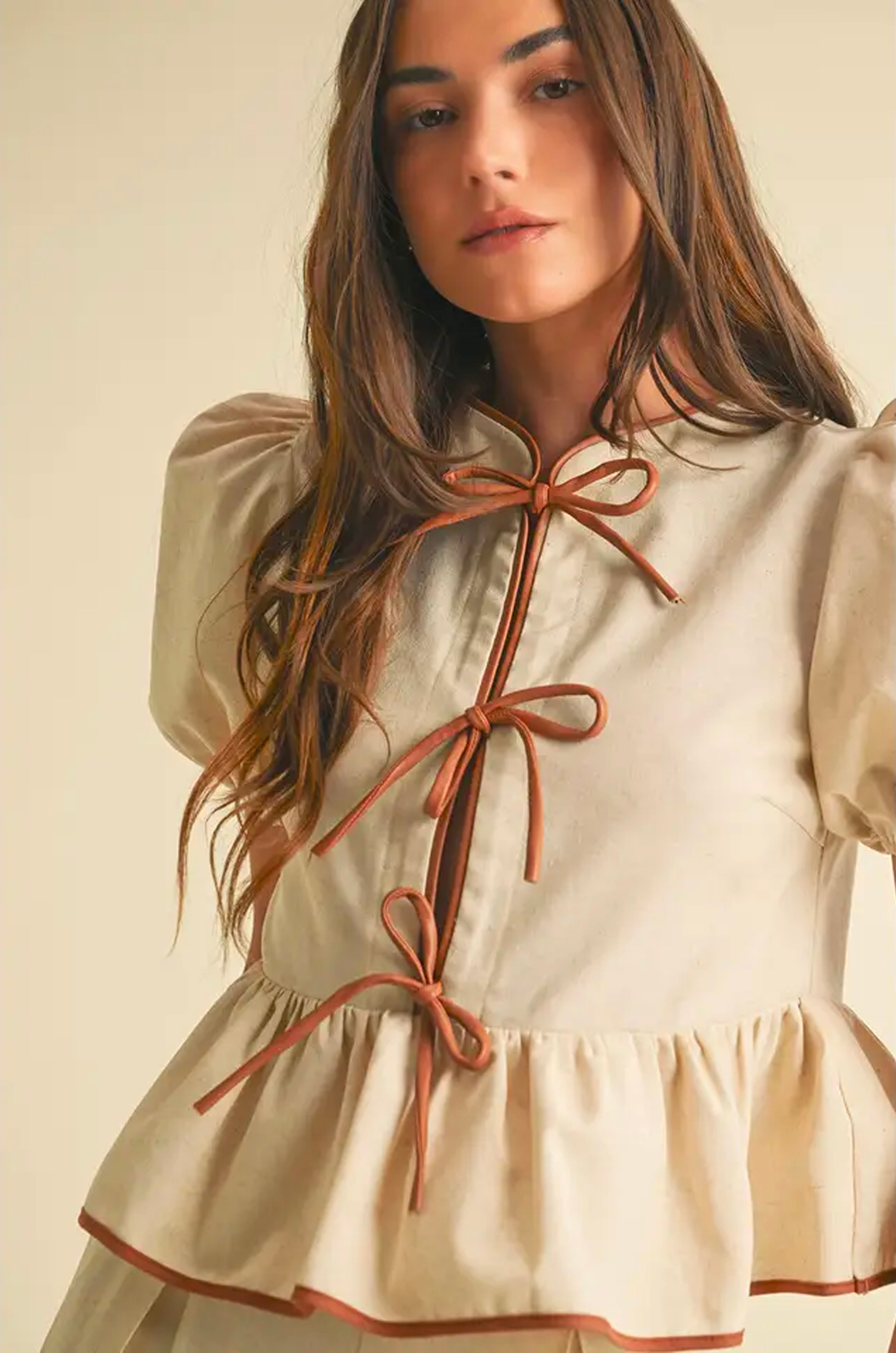 Bow Detail Puff Sleeve Top