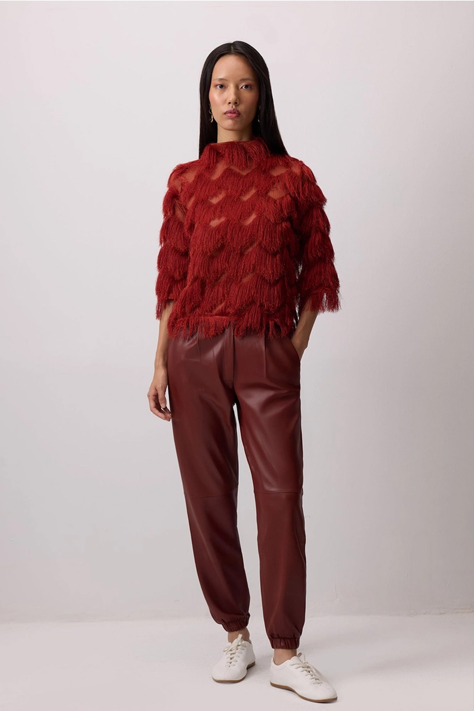Fringed Detail Blouse Red
