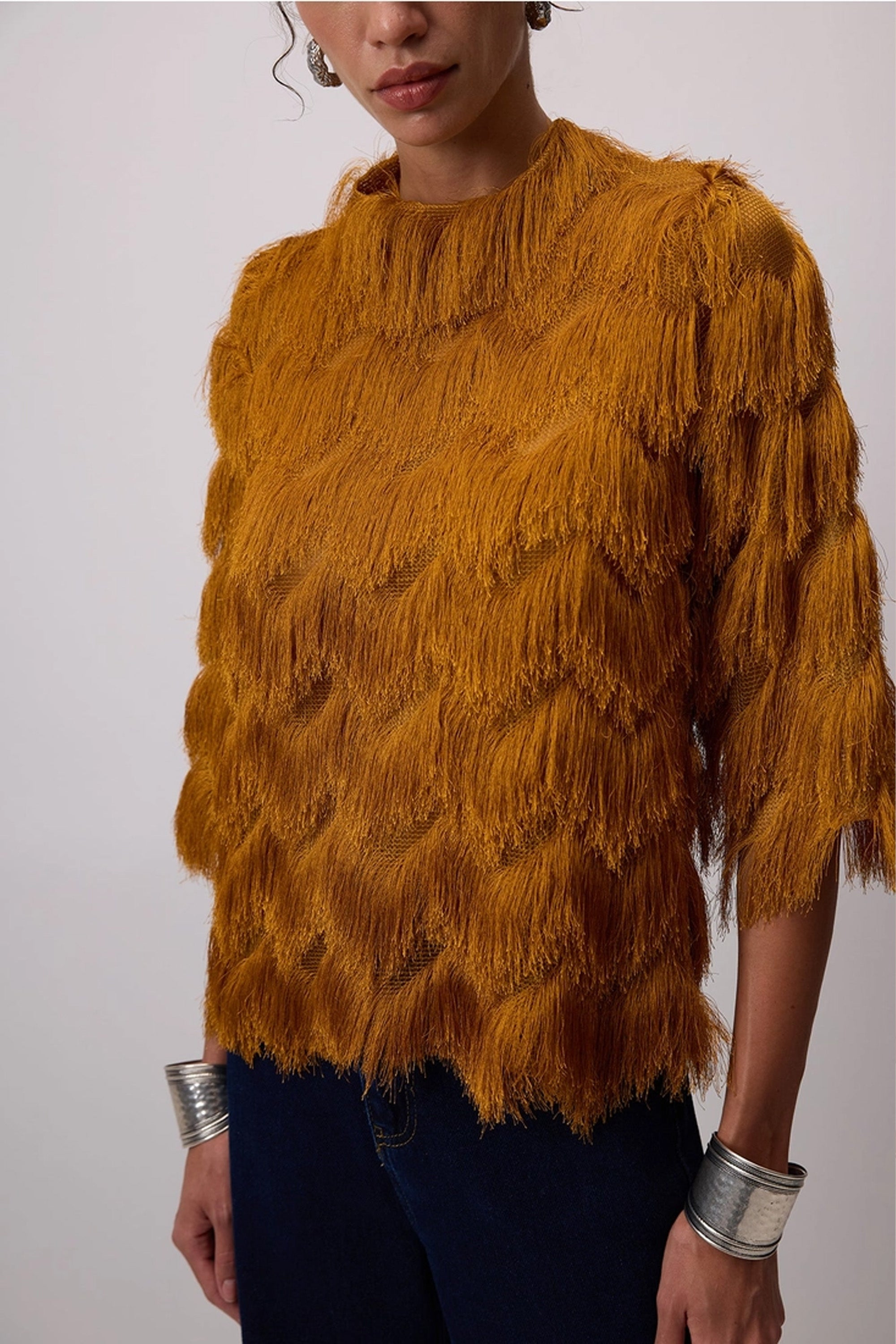 Fringed Detail Blouse Gold
