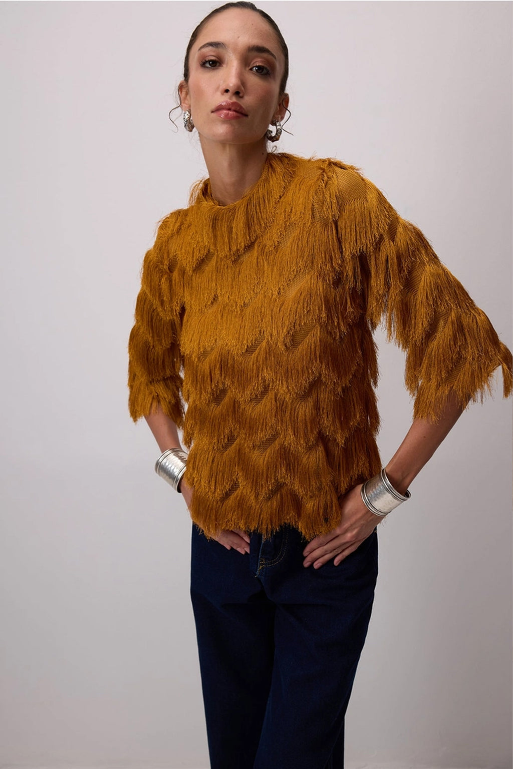 Fringed Detail Blouse Gold
