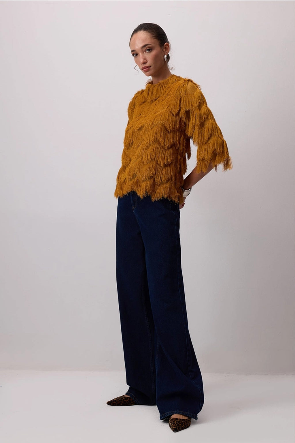 Fringed Detail Blouse Gold