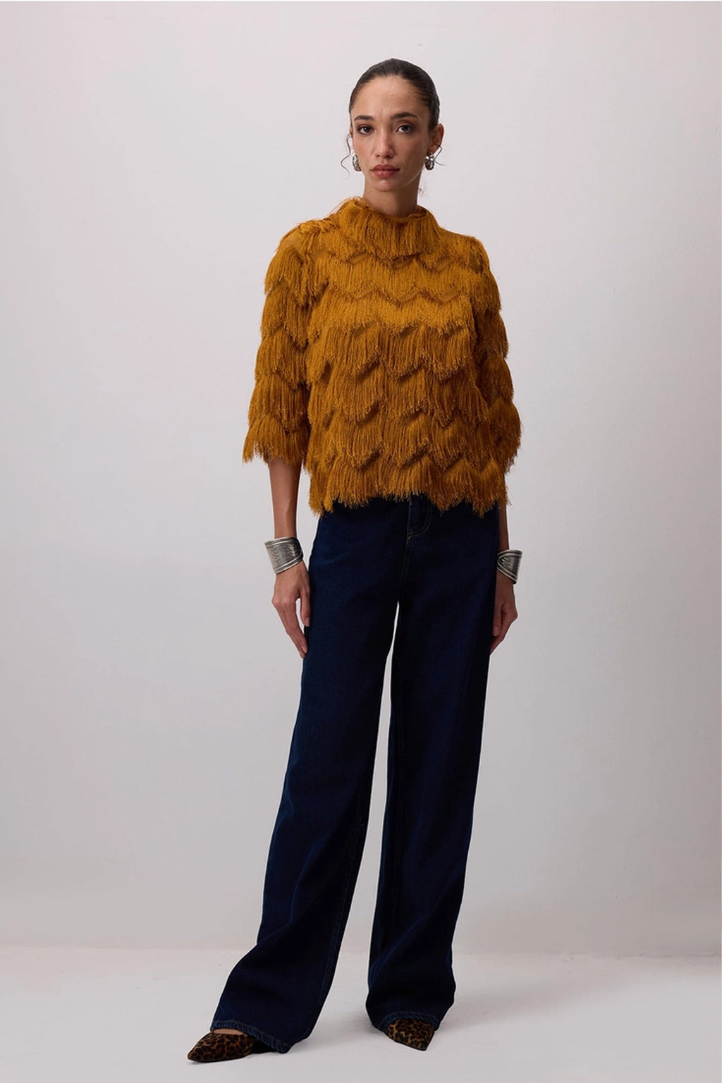 Fringed Detail Blouse Gold