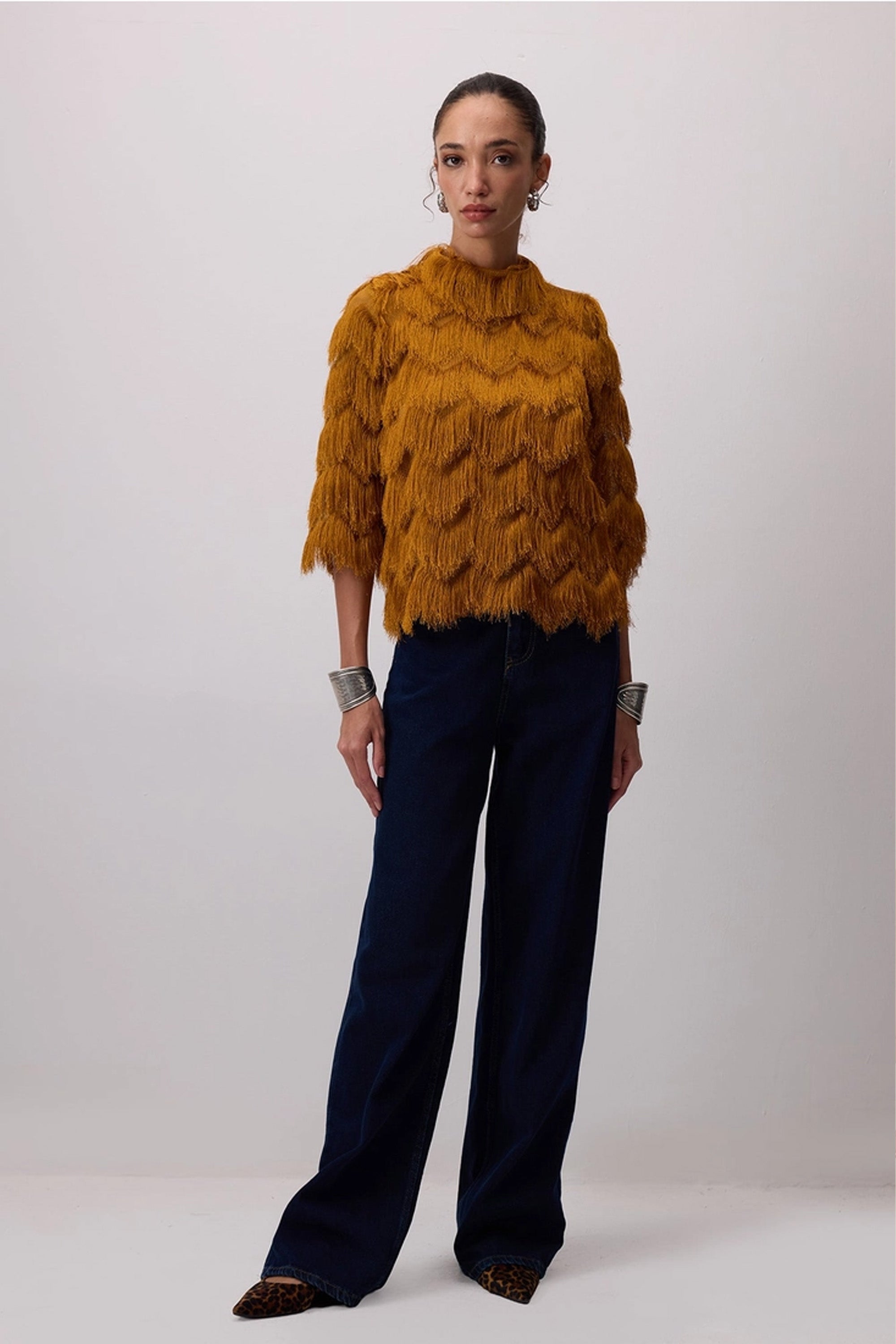 Fringed Detail Blouse Gold