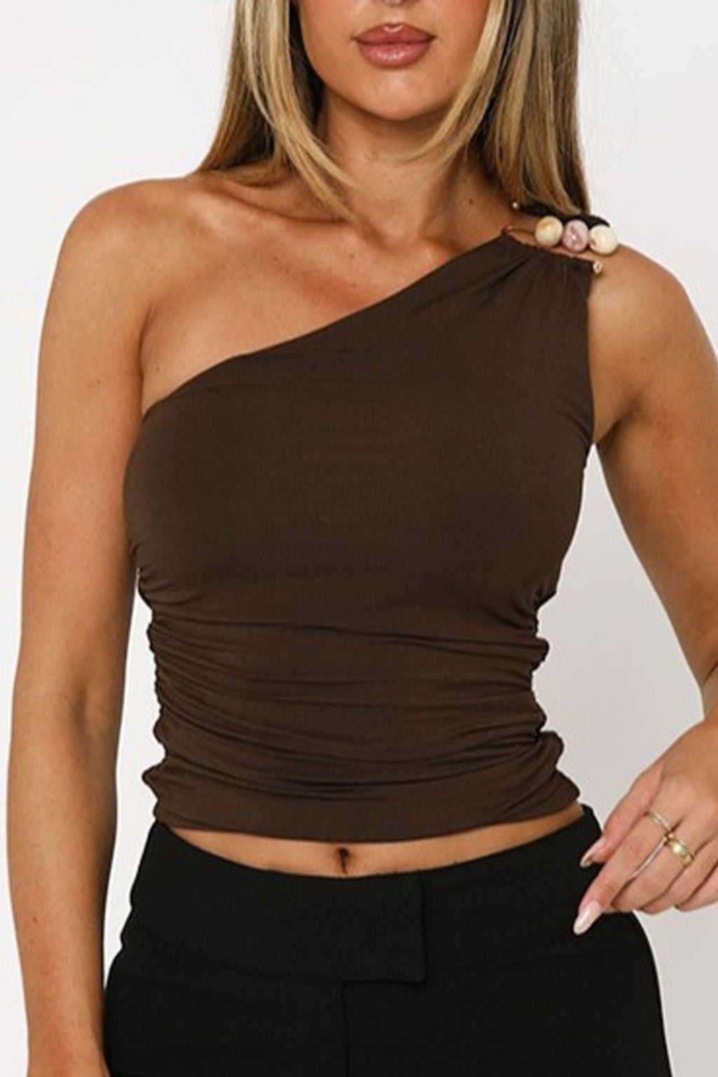 Stone Detail One Shoulder Top