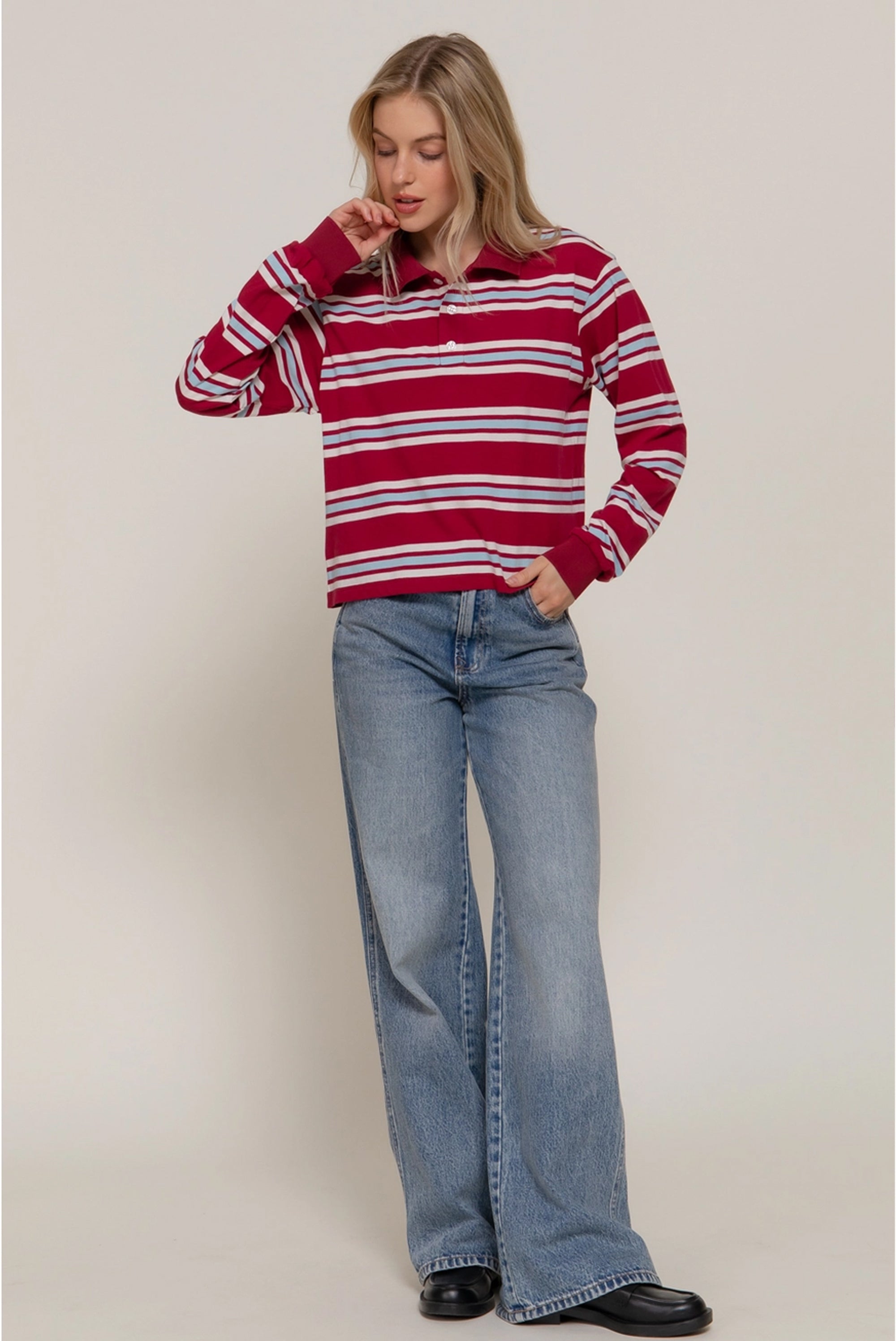 Striped Long Sleve Polo Shirt