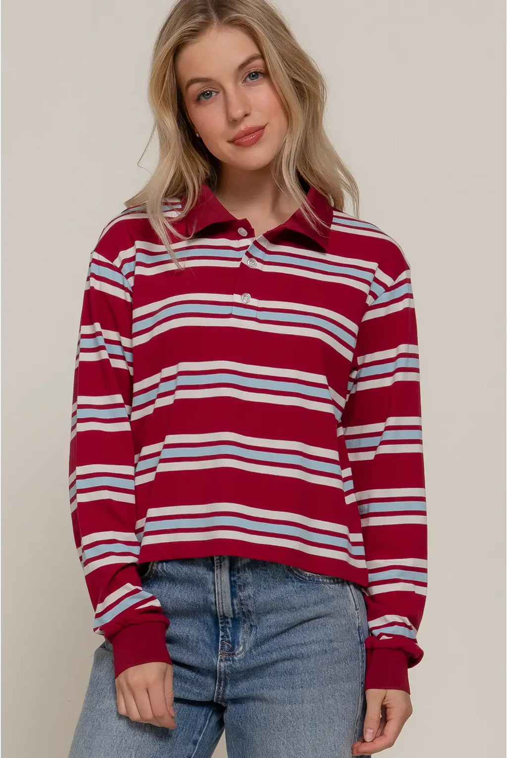 Striped Long Sleve Polo Shirt