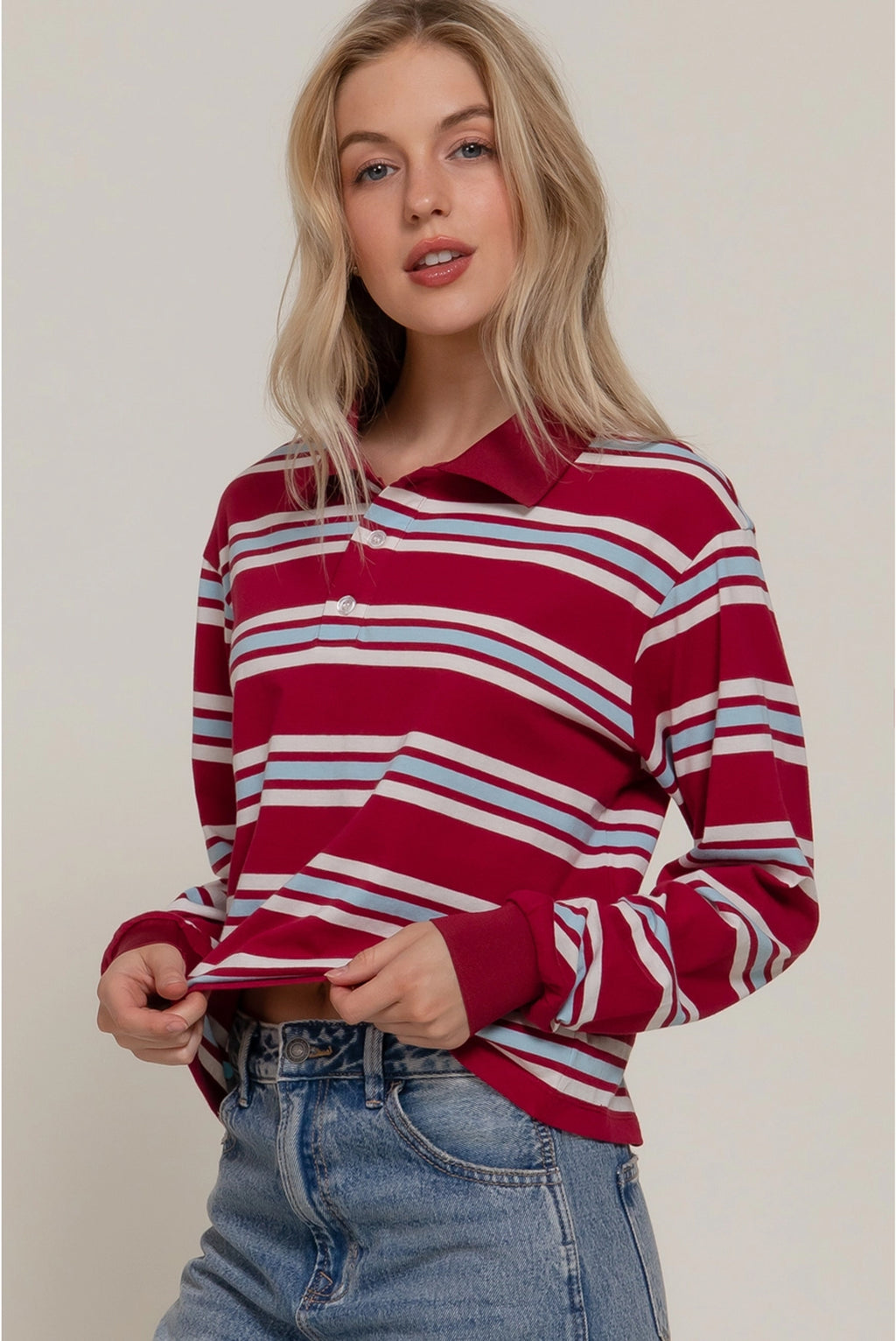 Striped Long Sleve Polo Shirt