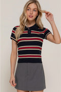 Navy Blue and Red Striped Polo Shirt