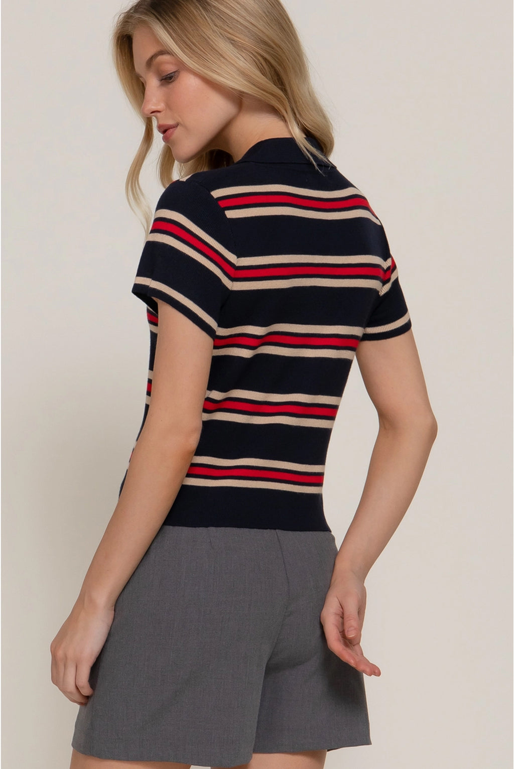 Navy Blue and Red Striped Polo Shirt