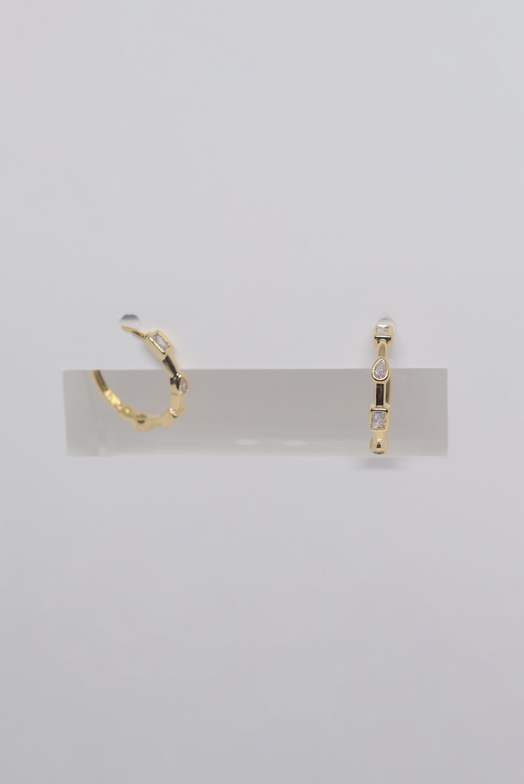Gold and Shaped Diamonds Hoops