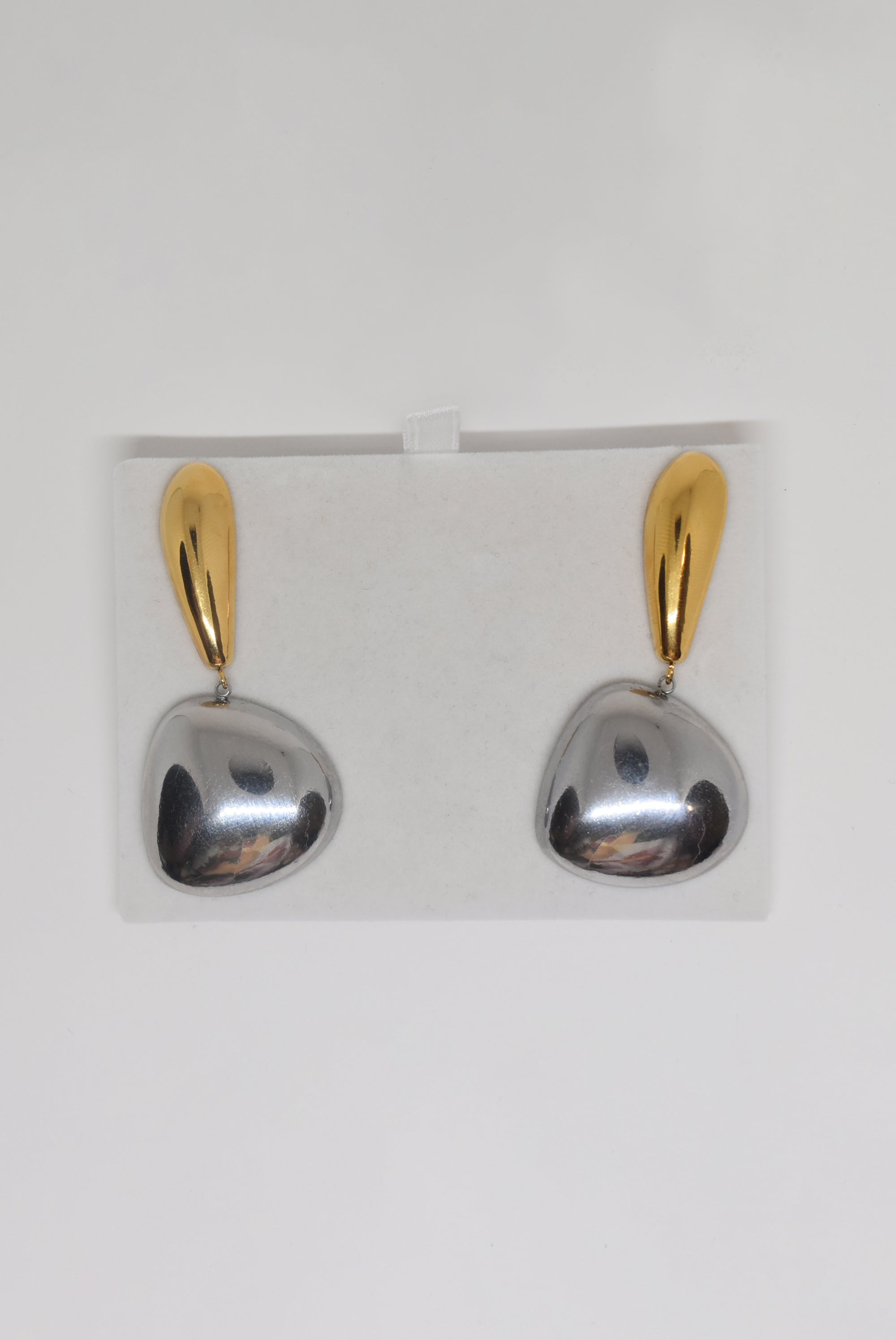 Gold Drop and Silver Stone Dangle Earrings